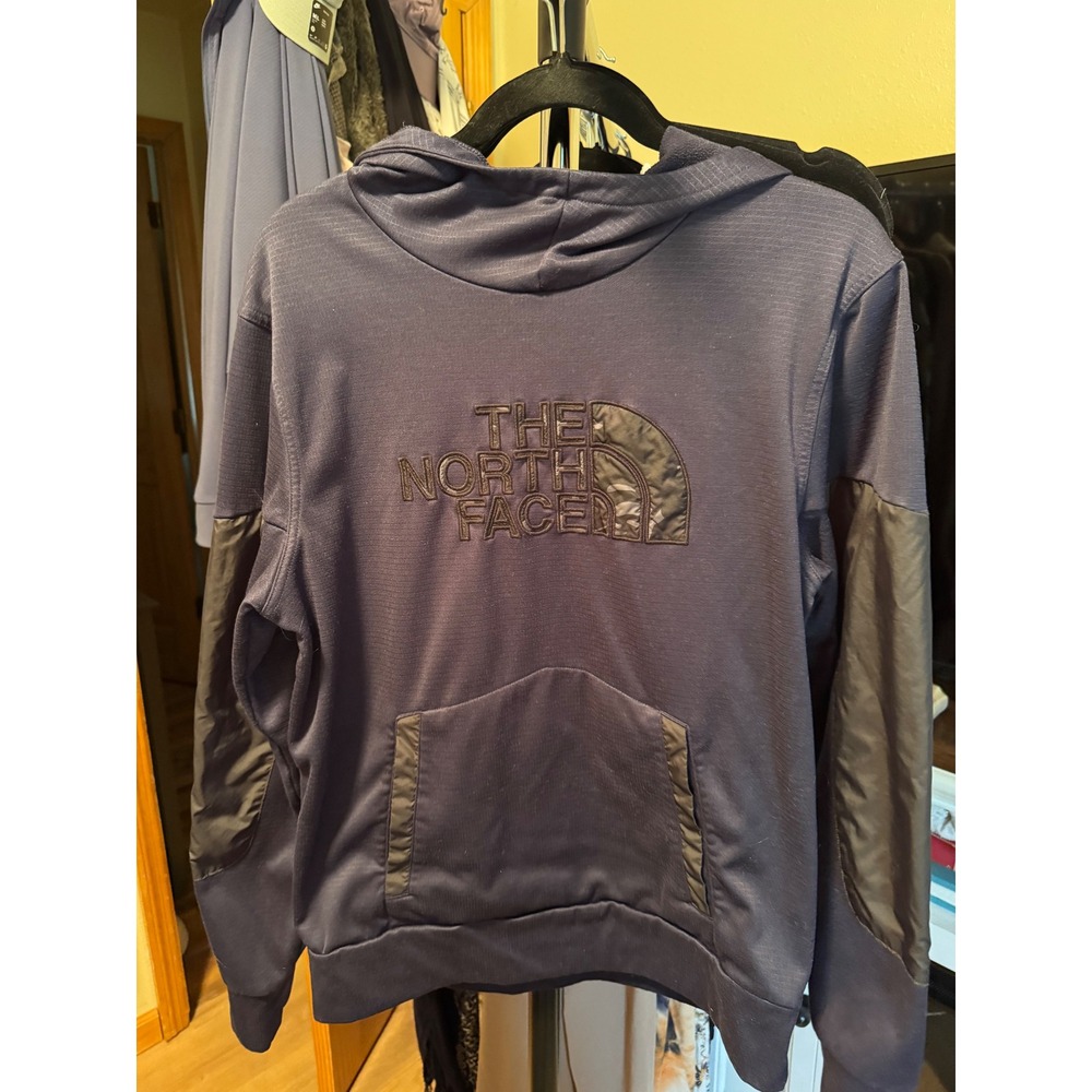 The North Face Mens Navy Blue Grid Fleece Pullover Hoodie Size Medium